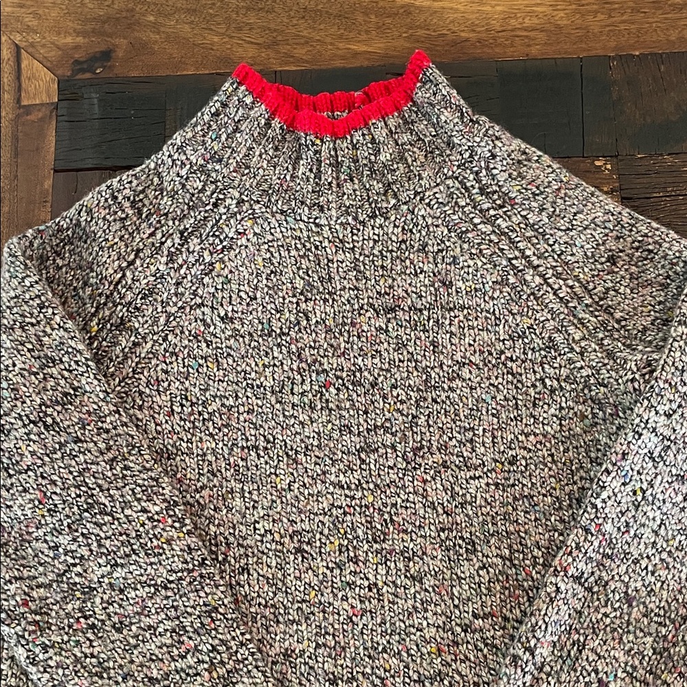 Rachel Zoe Gray Turtleneck Sweater with Red Accents